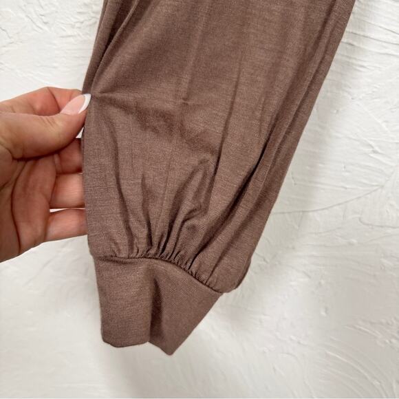 Lulus Brown V Neck Long Sleeve Bodysuit Womens M Casual Blouse Puff Sleeve Top - Picture 2 of 9